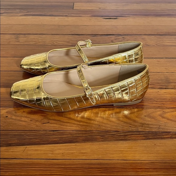 LOFT Classic Gold Croc Embossed Square Toe Mary Jane Ballet Flats Size 8.5 - Picture 6 of 10